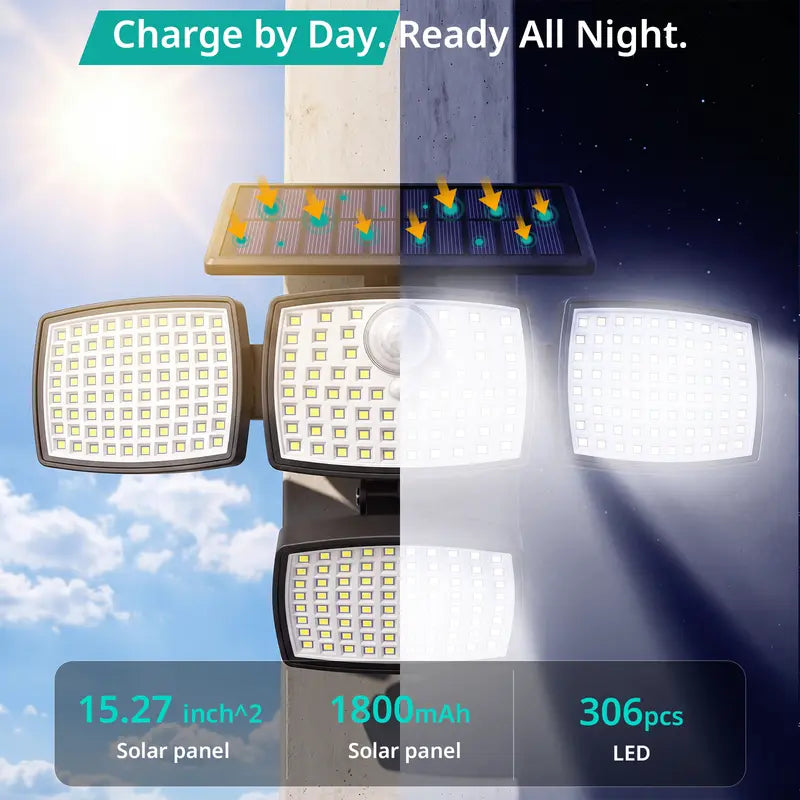 Solar Outdoor Security Light – 4500LM, 306LED, 4-Head Motion Sensor