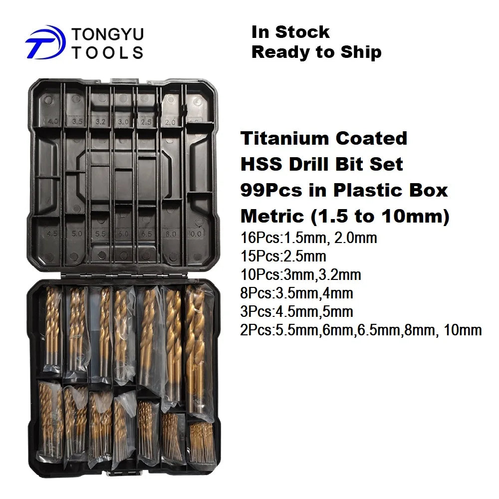 230 Pcs Titanium Coated HSS -R Drill Bit Set, SAE 3/64" to 1/2" Inch Twist Jobber Bit Kit for Metal Drilling in Plastic Case
