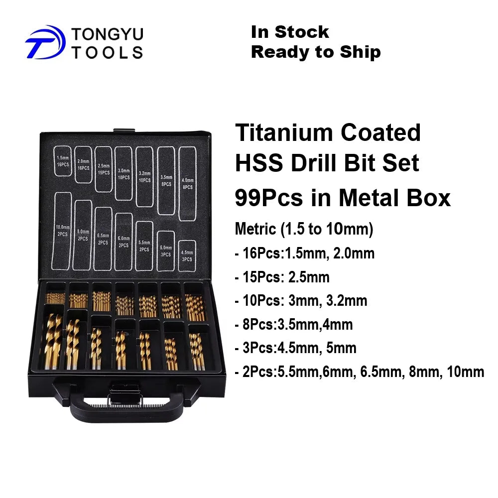 230 Pcs Titanium Coated HSS -R Drill Bit Set, SAE 3/64" to 1/2" Inch Twist Jobber Bit Kit for Metal Drilling in Plastic Case