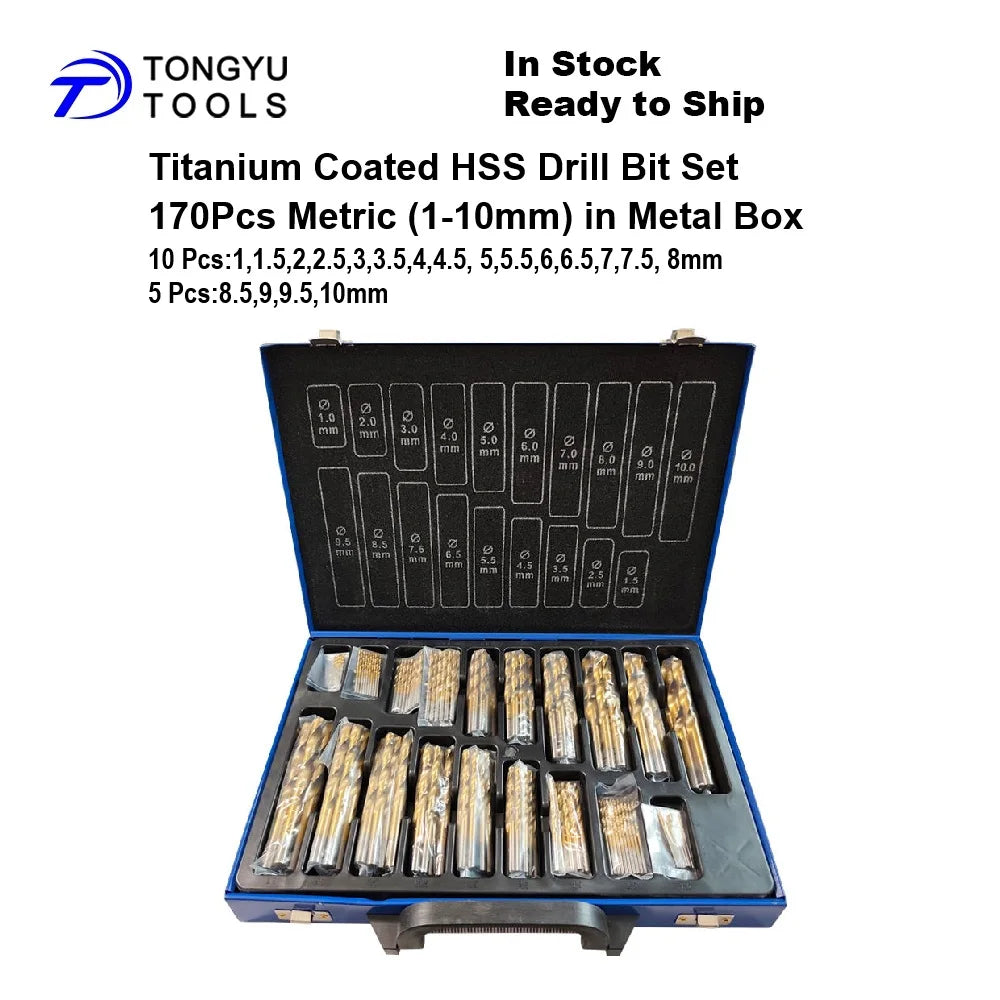 230 Pcs Titanium Coated HSS -R Drill Bit Set, SAE 3/64" to 1/2" Inch Twist Jobber Bit Kit for Metal Drilling in Plastic Case
