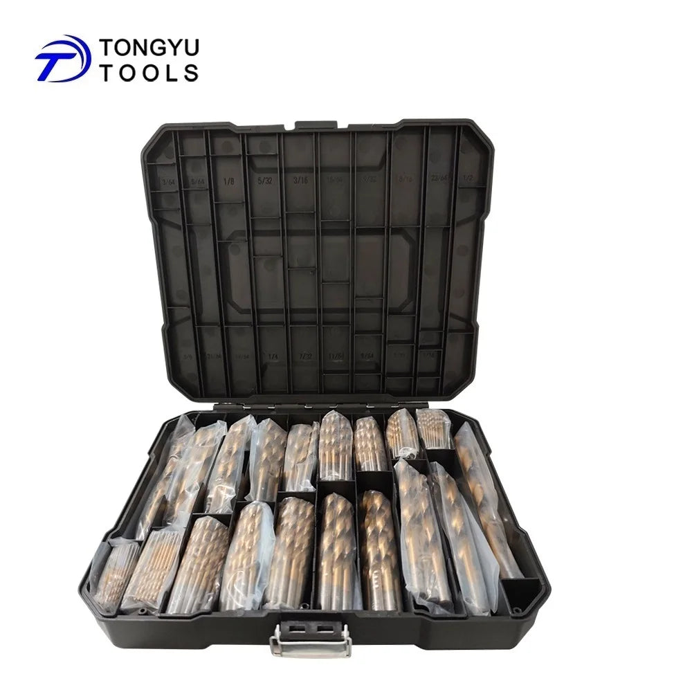 230 Pcs Titanium Coated HSS -R Drill Bit Set, SAE 3/64" to 1/2" Inch Twist Jobber Bit Kit for Metal Drilling in Plastic Case