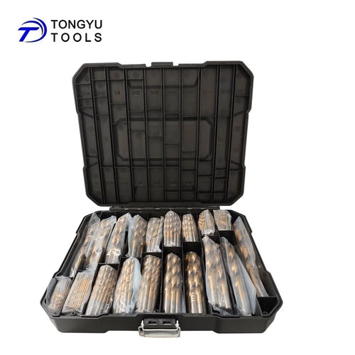230 Pcs Titanium Coated HSS -R Drill Bit Set, SAE 3/64" to 1/2" Inch Twist Jobber Bit Kit for Metal Drilling in Plastic Case