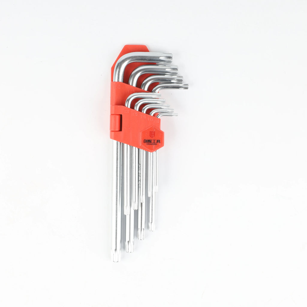 Long 9pcs Allen Hex Ball Torx L-Key Wrench Kit Metric 1.5mm 10mm 1/16 3/8 Spanner Tools Cr-V for DIY OEM Customization