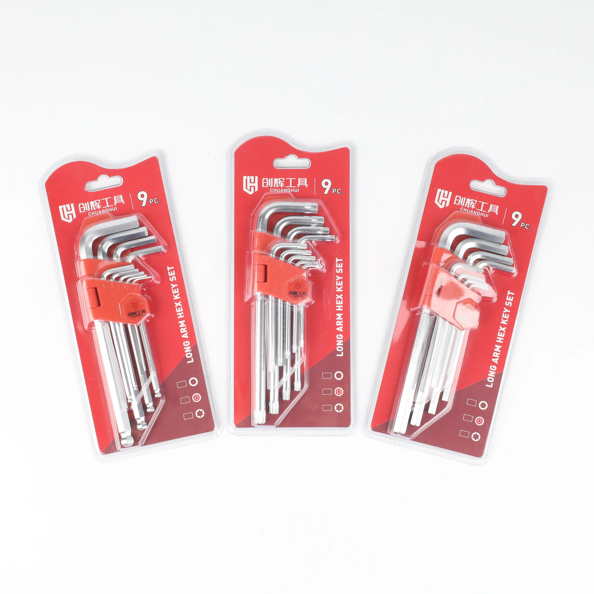 Long 9pcs Allen Hex Ball Torx L-Key Wrench Kit Metric 1.5mm 10mm 1/16 3/8 Spanner Tools Cr-V for DIY OEM Customization