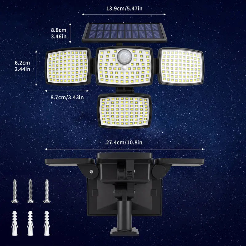 Solar Outdoor Security Light – 4500LM, 306LED, 4-Head Motion Sensor
